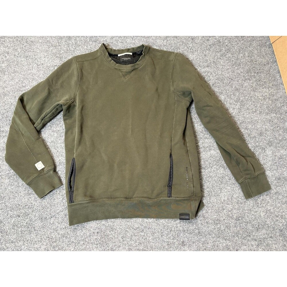 Scotch & Soda Sweatshirt Mens M Green Fleece Lined Crew Neck Pullover Zip Pocket